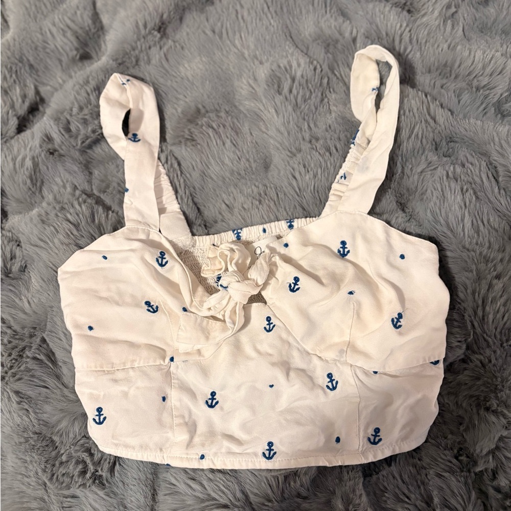 J. Crew Cream Crop Top with Blue Anchors